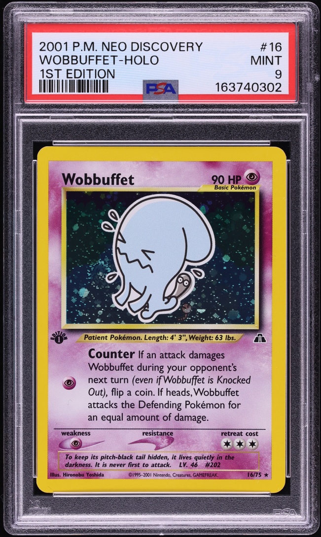 2001 Pokemon Neo Discovery 1st Edition Holo Wobbuffet #16 PSA 9 MINT