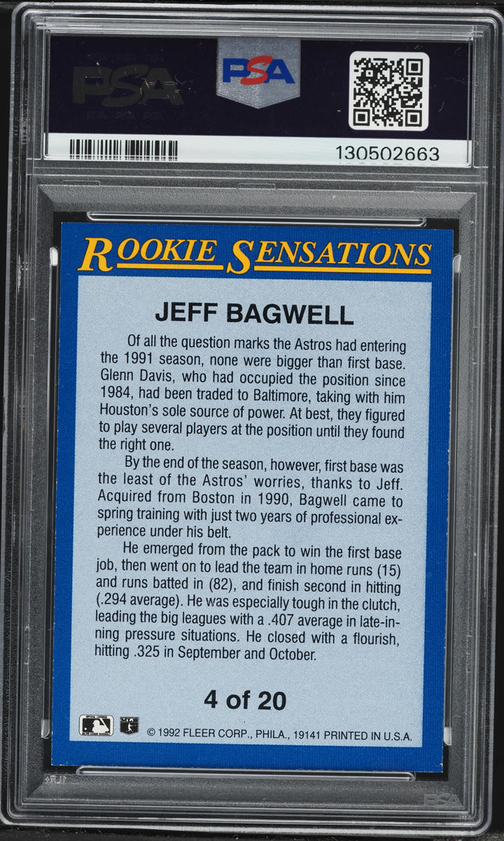 1992 Fleer Sensations Jeff Bagwell ROOKIE #4 PSA 7 NRMT