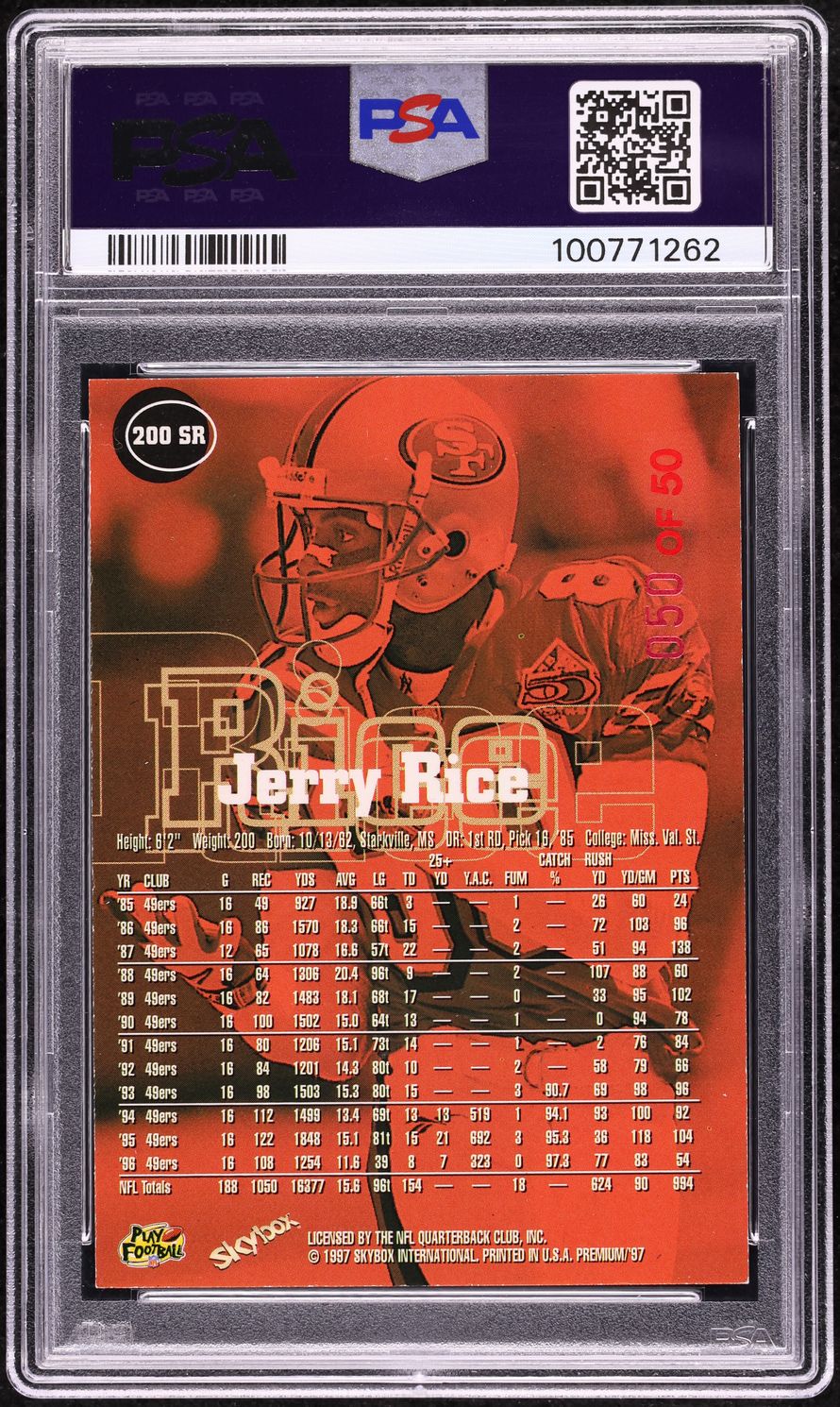 1997 Skybox Premium Rubies Jerry Rice 50/50 #200SR PSA 7 NRMT