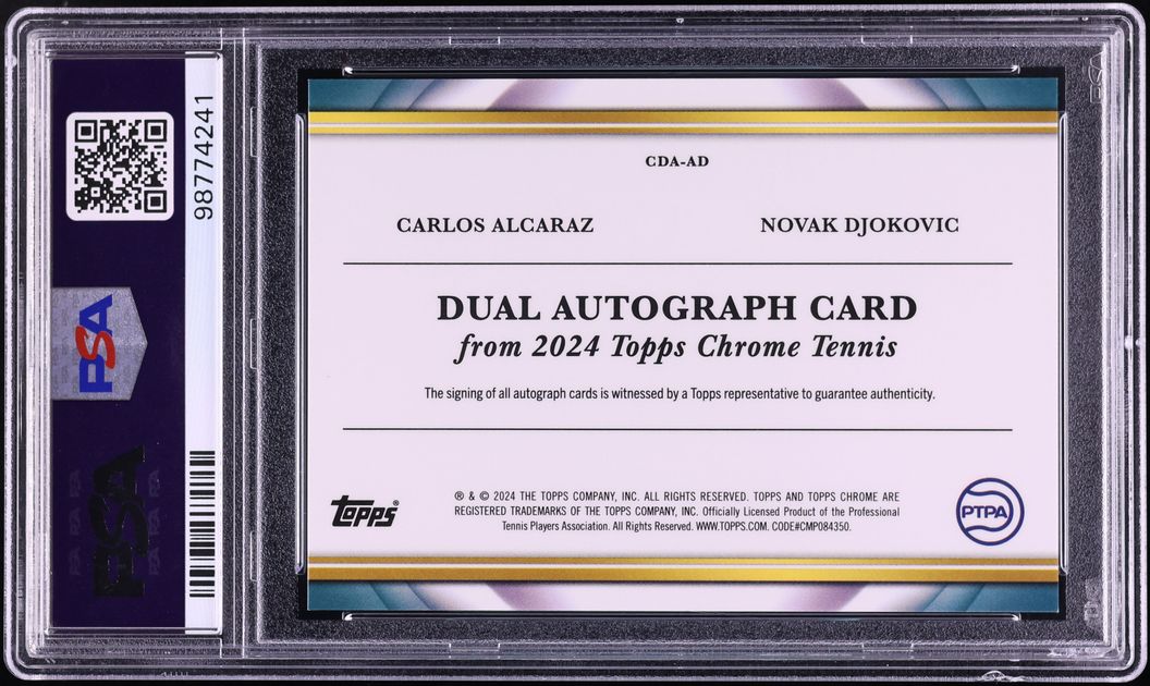 2024 Topps Chrome Dual Carlos Alcaraz Novak Djokovic AUTO DNA 10 /25 #CDA-AD PSA 10 GEM MINT