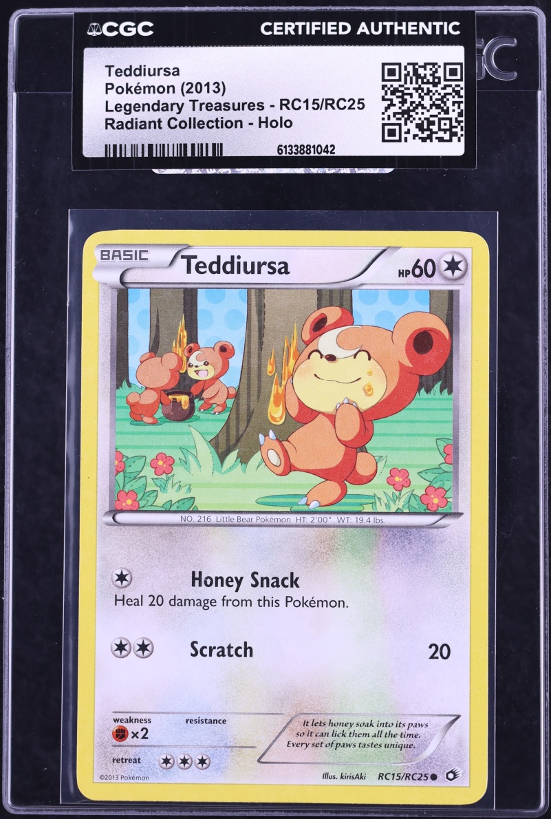 2013 Pokemon Black & White Legendary Treasures Radiant Collection Holo Teddiursa #RC15 CGC AUTH