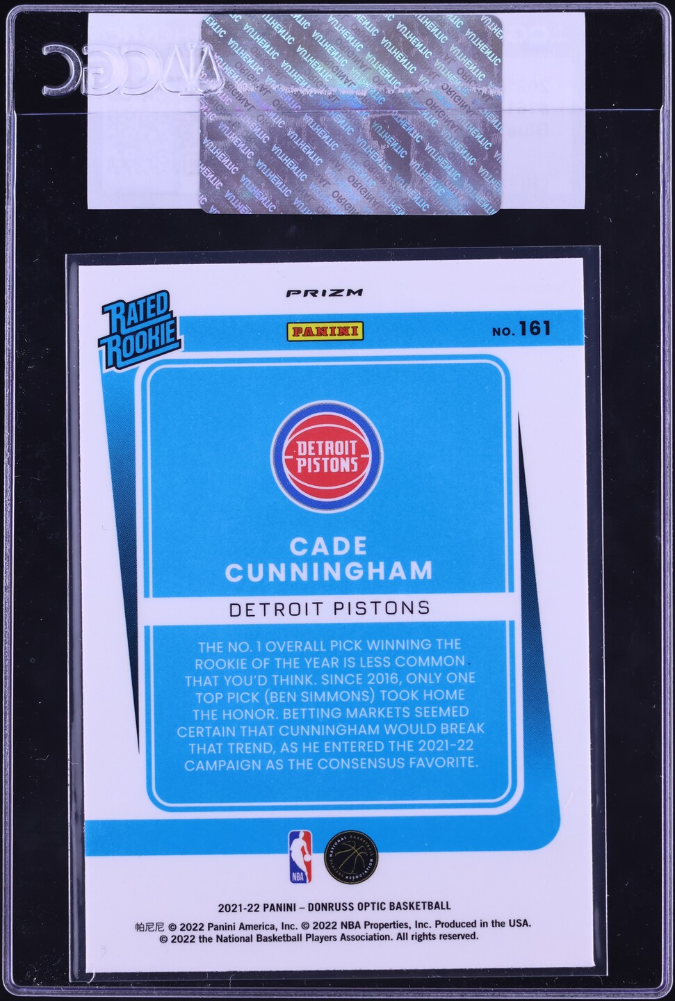 2021 Donruss Optic Blue Velocity Cade Cunningham ROOKIE #161 CGC AUTH