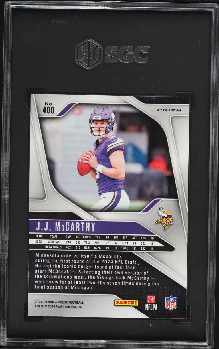 2024 Panini Prizm Lazer J.J. Mccarthy ROOKIE #400 SGC 9.5 MINT+