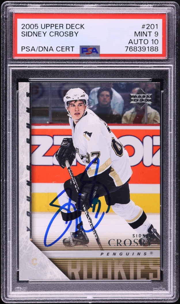 2005 Upper Deck Young Guns Sidney Crosby ROOKIE AUTO DNA 10 #201 PSA 9 MINT