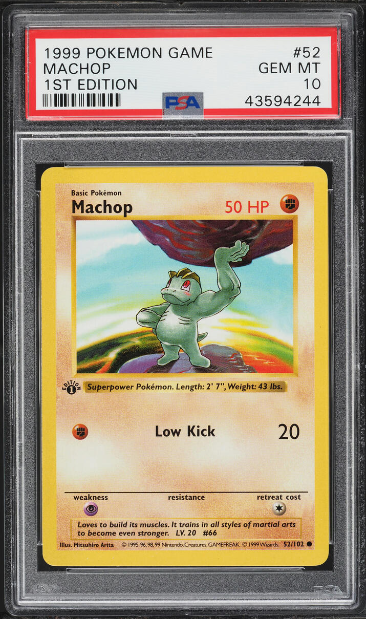 1999 Pokemon Base Set Shadowless 1st Edition Machop #52 PSA 10 GEM MINT