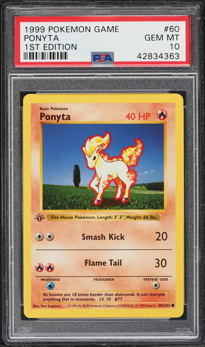 1999 Pokemon Base Set Shadowless 1st Edition Ponyta #60 PSA 10 GEM MINT