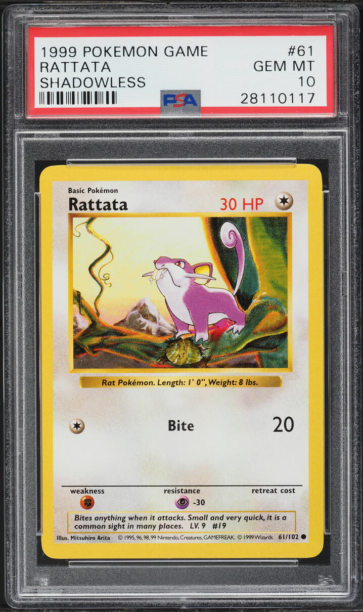 1999 Pokemon Base Set Shadowless Rattata #61 PSA 10 GEM MINT