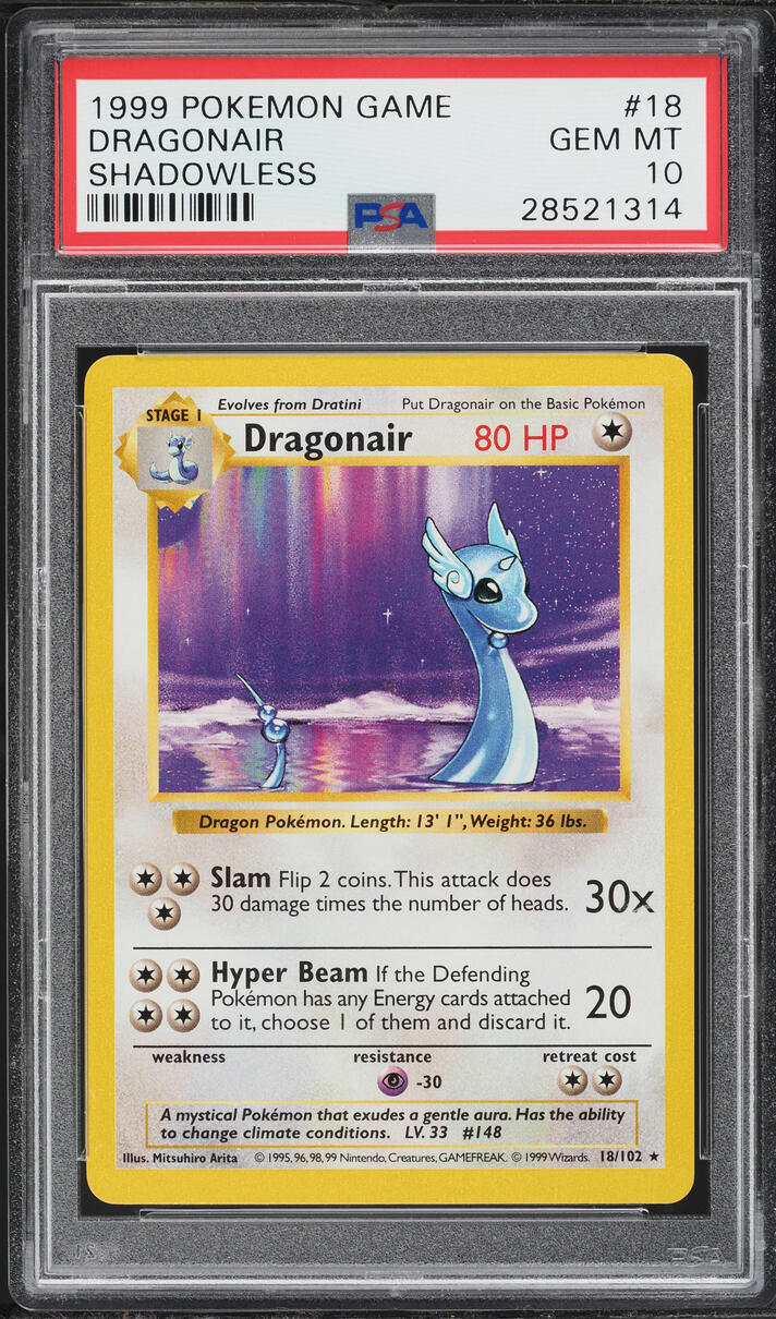 1999 Pokemon Base Set Shadowless Dragonair #18 PSA 10 GEM MINT