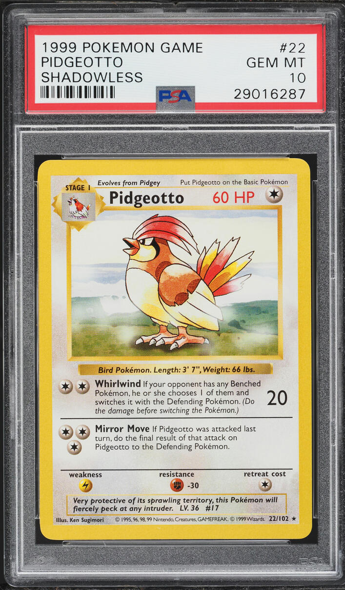 1999 Pokemon Base Set Shadowless Pidgeotto #22 PSA 10 GEM MINT