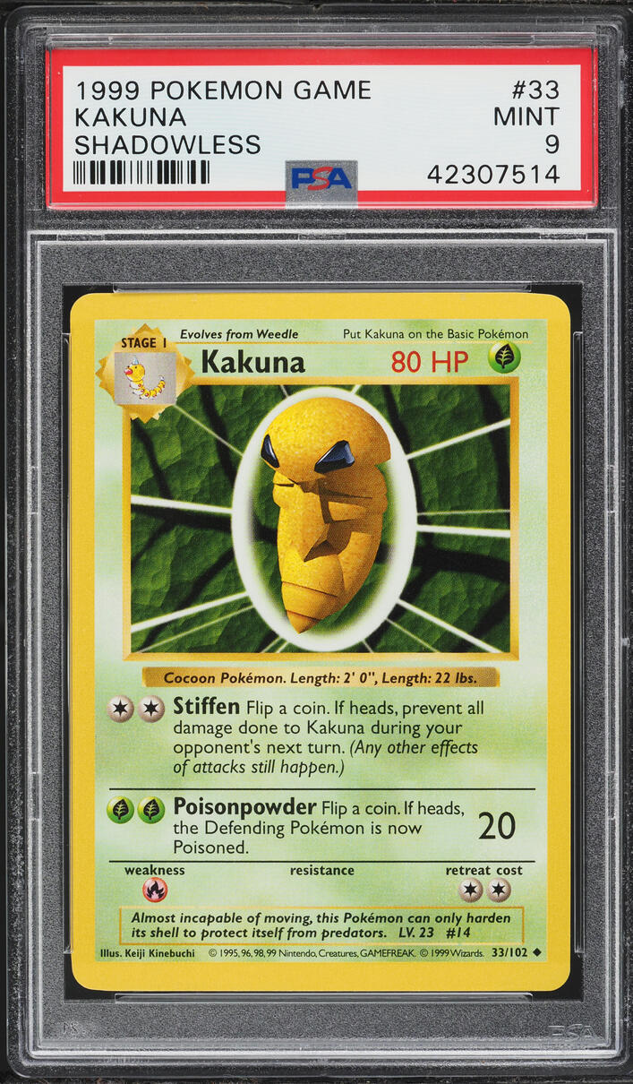 1999 Pokemon Base Set Shadowless Kakuna #33 PSA 9 MINT