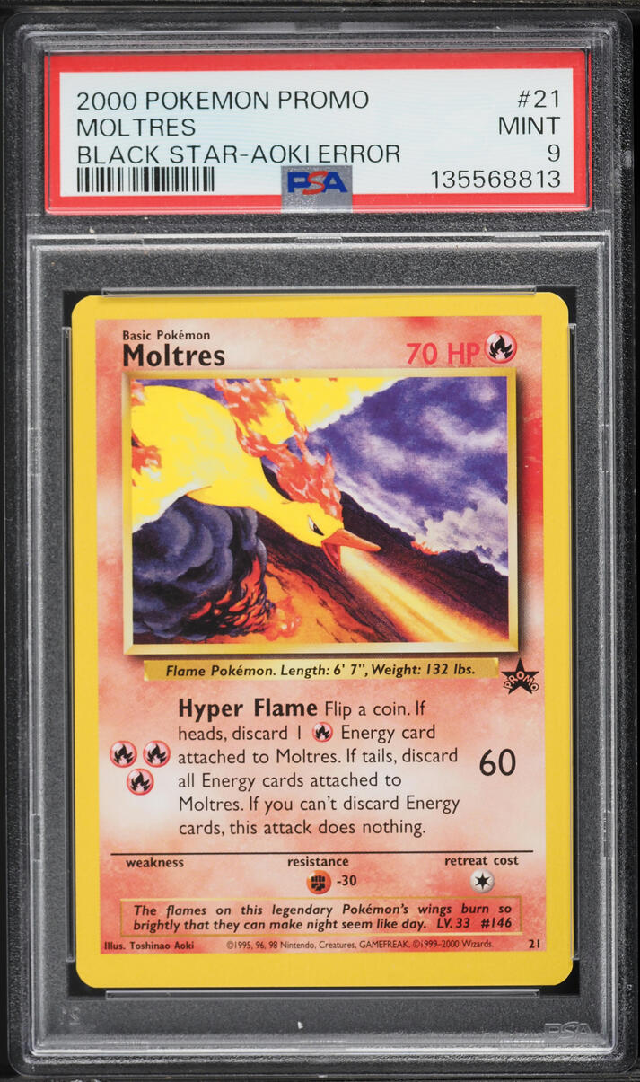 2000 Pokemon Black Star Promo Aoki Error Moltres #21 PSA 9 MINT