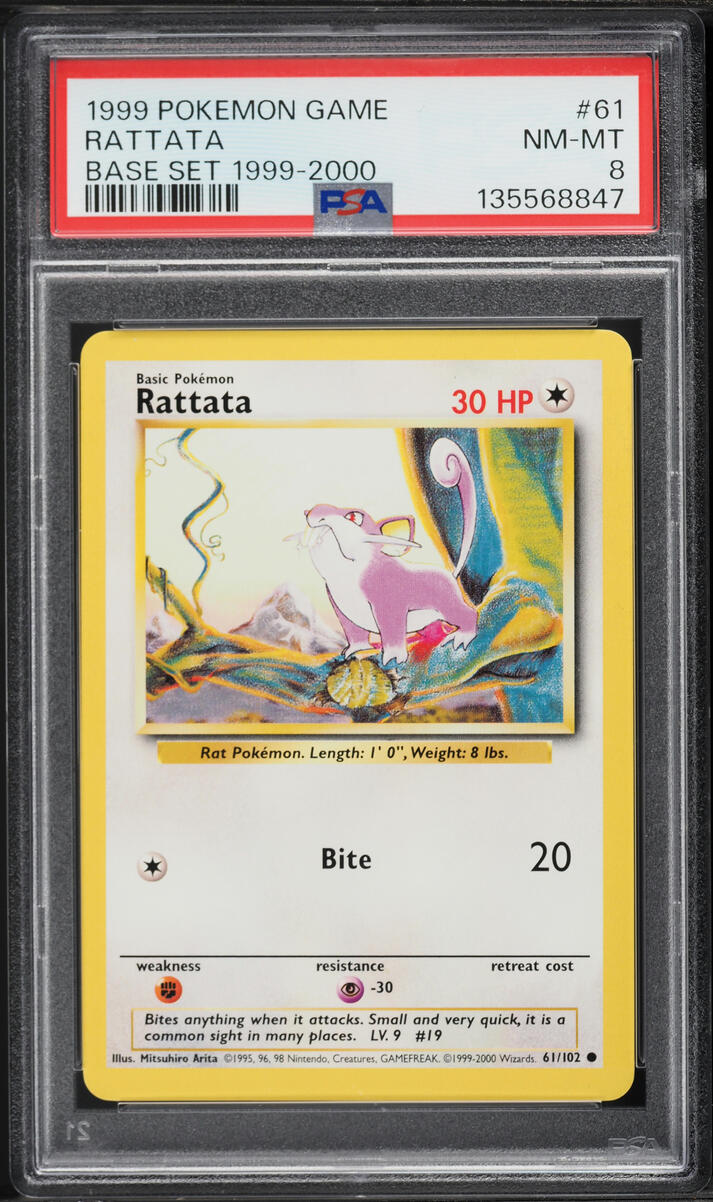 1999 Pokemon Base Set Rattata #61 PSA 8 NM-MT
