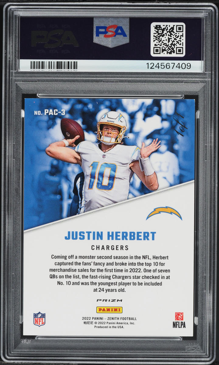 2022 Panini Zenith '92 Pacific Pac-Touchdown Justin Herbert 1/1 #PAC3 PSA 8