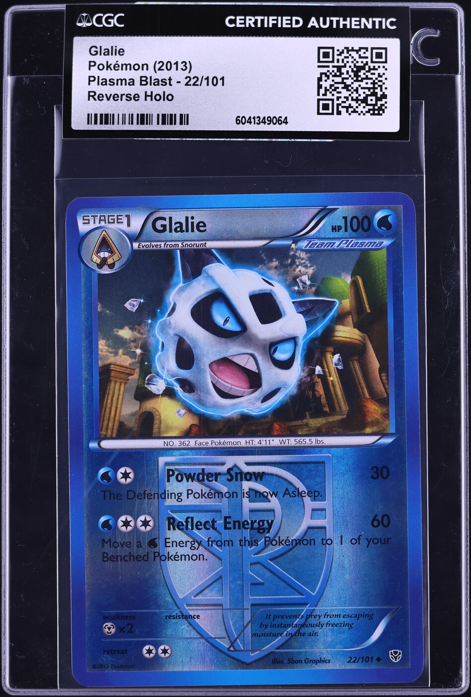 2013 Pokemon Black & White Plasma Blast Reverse Holo Glalie #22 CGC AUTH