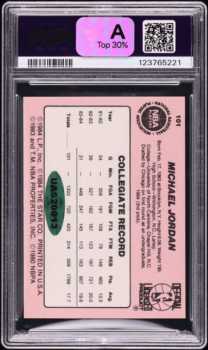 1984 Star Basketball Michael Jordan ROOKIE AUTO DNA 10 #101 PSA 4 VGEX