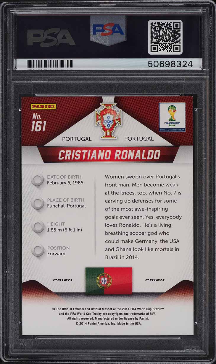 2014 Panini Prizm World Cup Blue Pulsar Cristiano Ronaldo #161 PSA 10 GEM MINT