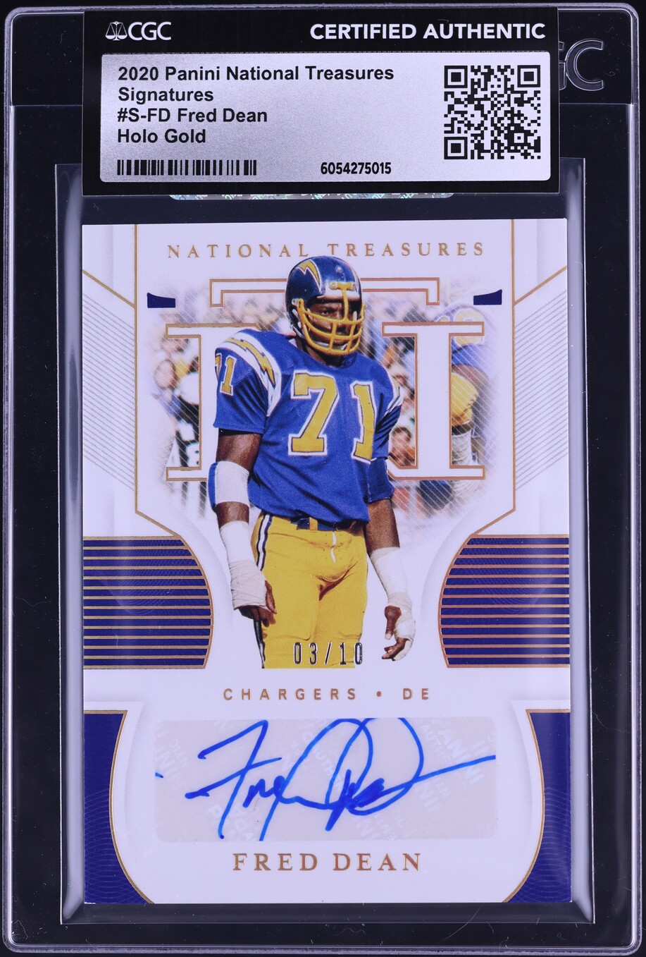 2020 National Treasures Holo Gold Fred Dean AUTO /10 #S-FD CGC AUTH