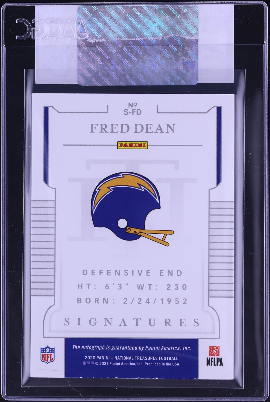2020 National Treasures Holo Gold Fred Dean AUTO /10 #S-FD CGC AUTH