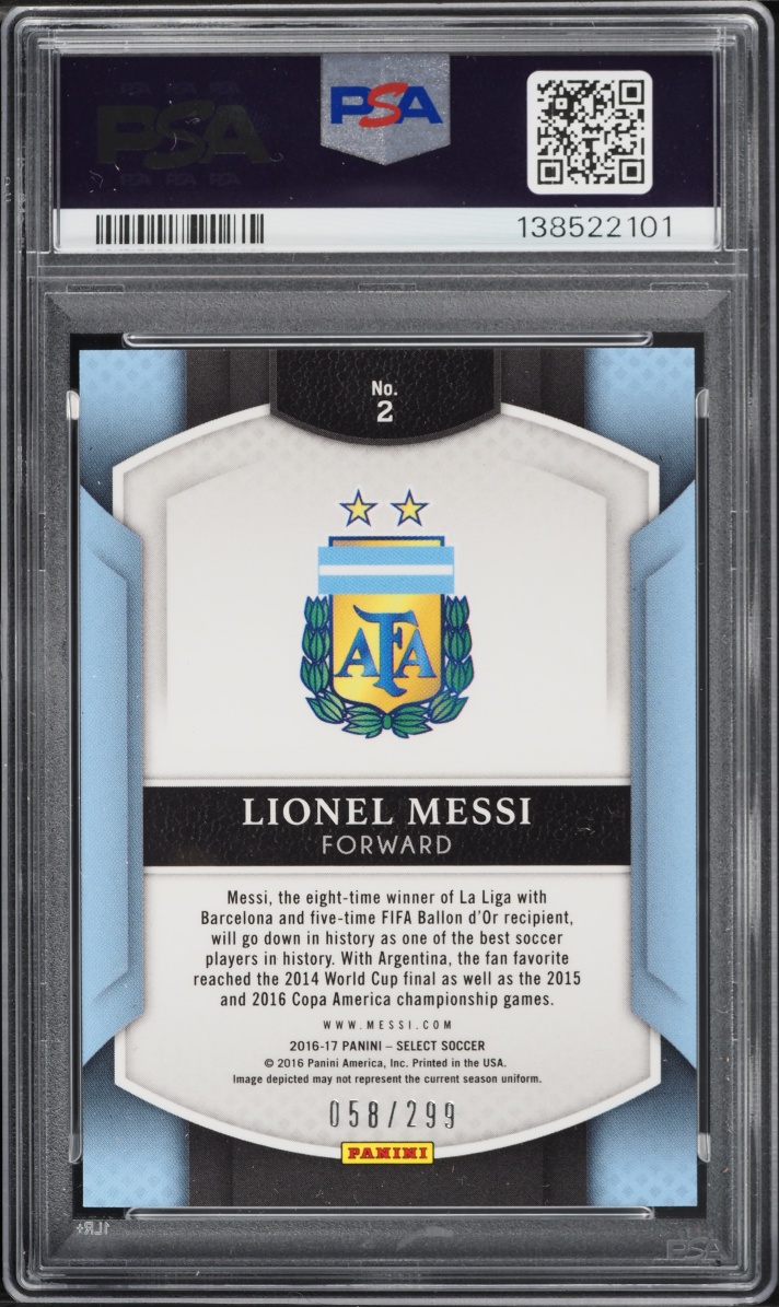 2016 Select Blue Prizm Lionel Messi /299 #2 PSA 10 GEM MINT