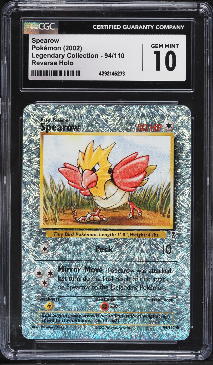2002 Pokemon Legendary Collection Reverse Holo Spearow #94 CGC 10 GEM MINT
