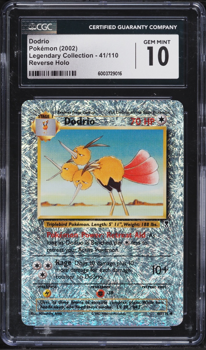 2002 Pokemon Legendary Collection Reverse Holo Dodrio #41 CGC 10 GEM MINT