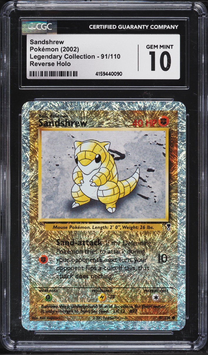 2002 Pokemon Legendary Collection Reverse Holo Sandshrew #91 CGC 10 GEM MINT