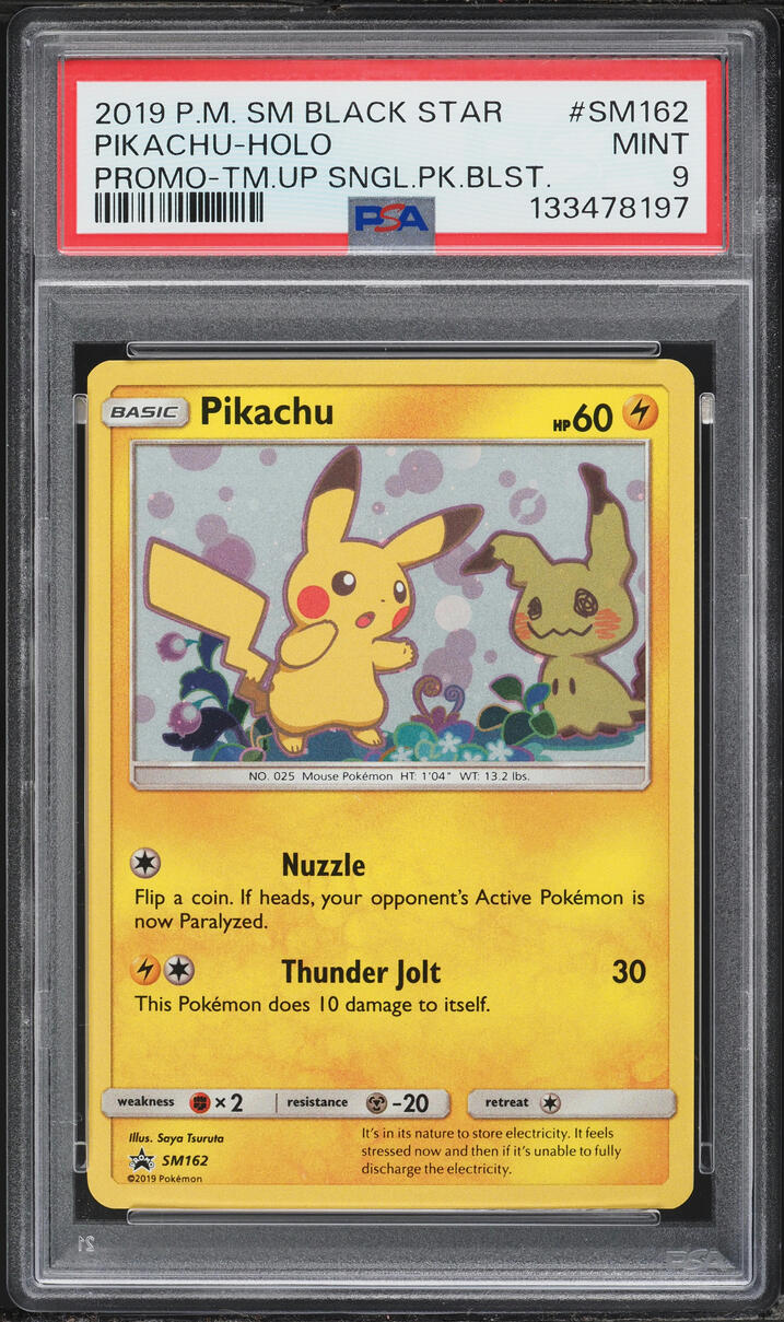 2019 Pokemon Sun & Moon Black Star Promo Team Up Holo Pikachu #SM162 PSA 9 MINT