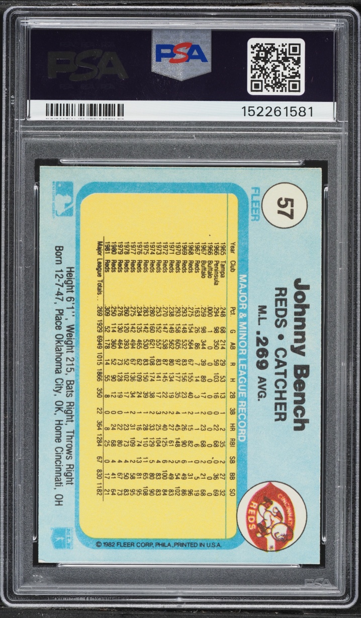 1982 Fleer Johnny Bench #57 PSA 8 NM-MT