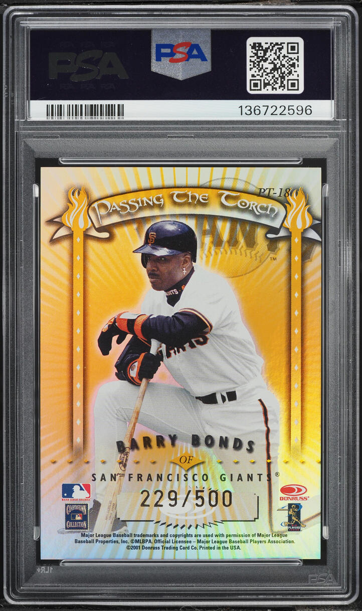 2001 Donruss Elite Passing The Torch Willie Mays Barry Bonds /500 #PT-18 PSA 9 MINT