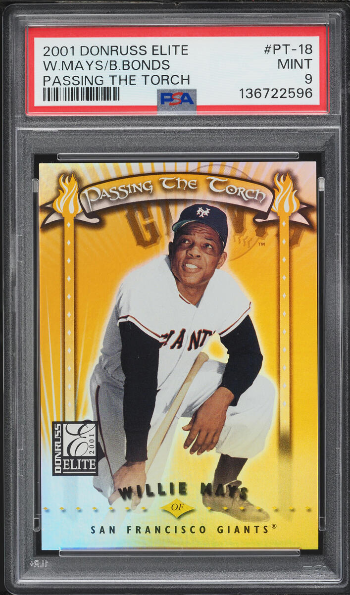 2001 Donruss Elite Passing The Torch Willie Mays Barry Bonds /500 #PT-18 PSA 9 MINT