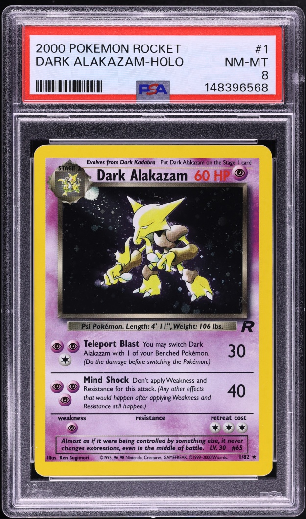 2000 Pokemon Team Rocket Holo Dark Alakazam #1 PSA 8 NM-MT