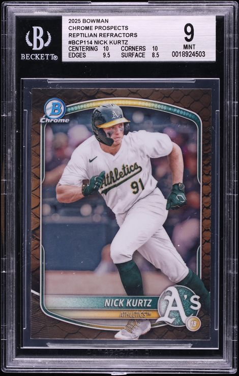 2025 Bowman Chrome Reptilian Refractor Nick Kurtz PROSPECT #BCP-114 BGS 9 MINT