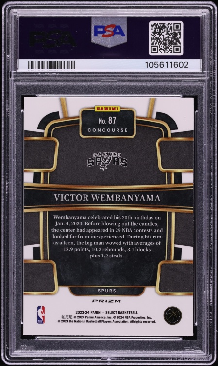 2023 Select Concourse Tri-Color Prizm Victor Wembanyama ROOKIE #87 PSA 10 GEM MINT