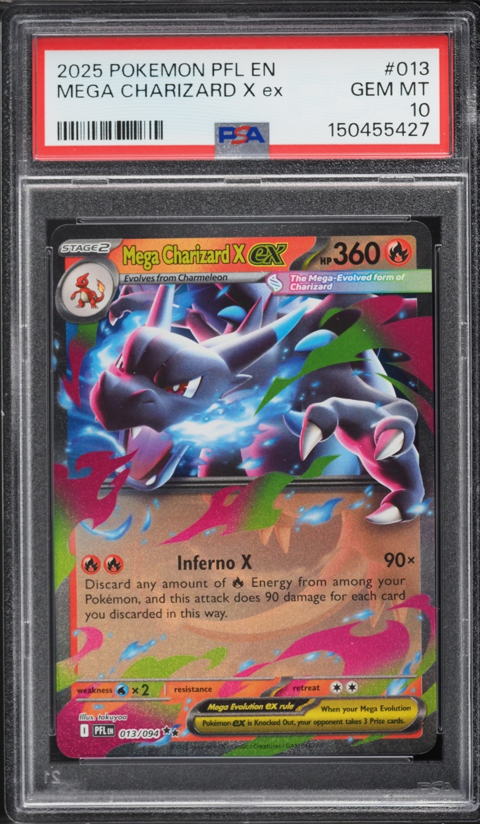 2025 Pokemon Mega Evolution Phantasmal Flames Holo Mega Charizard X ex #13 PSA 10 GEM MINT