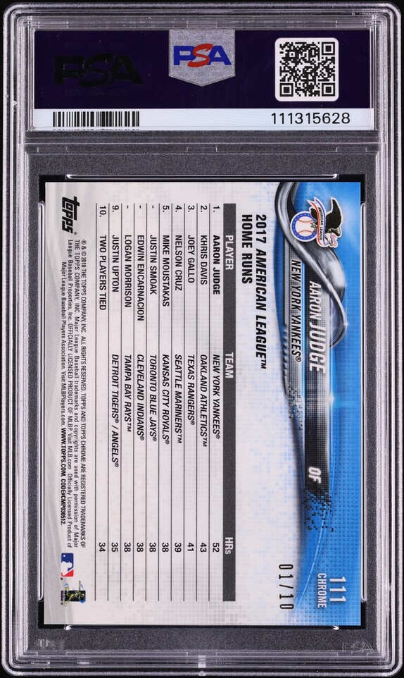 2018 Topps Chrome Sapphire Red Aaron Judge 1/10 #111 PSA 10 GEM MINT