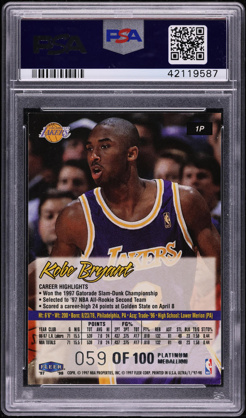 1997 Ultra Platinum Medallion Kobe Bryant /100 #1P PSA 9 MINT
