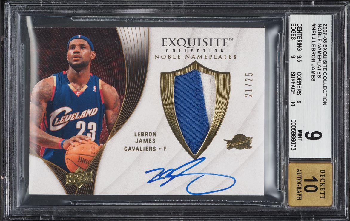 2007 Exquisite Collection Noble Nameplates LeBron James PATCH AUTO /25 BGS 9 MT