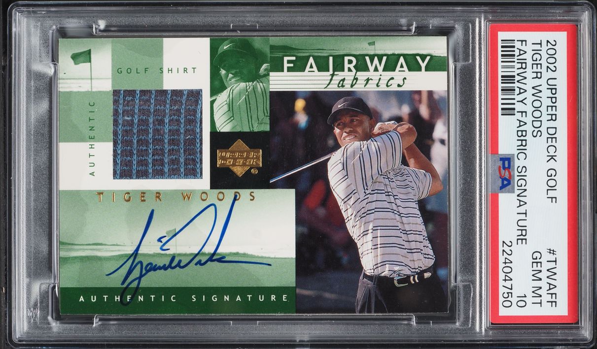 2002 Upper Deck Fairway Fabrics Tiger Woods PATCH AUTO #TWAFF PSA 10 GEM MINT