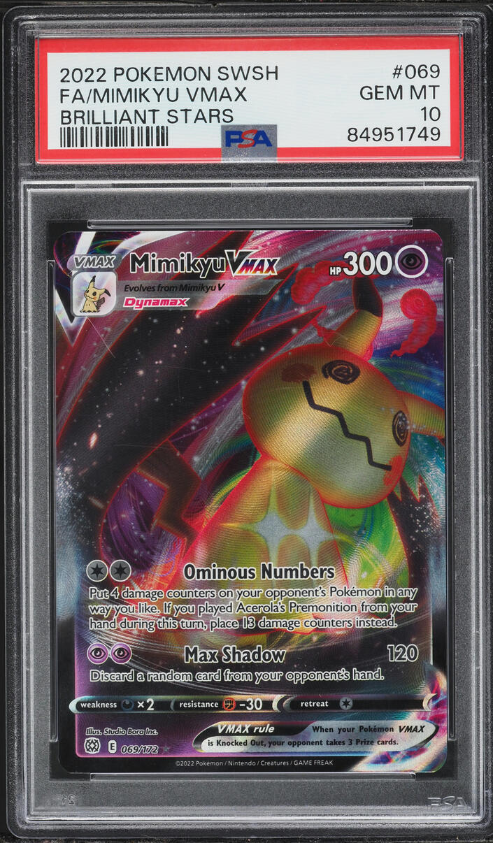 2022 Pokemon Sword & Shield Brilliant Stars Full Art Mimikyu VMAX #69 PSA 10 GEM MINT