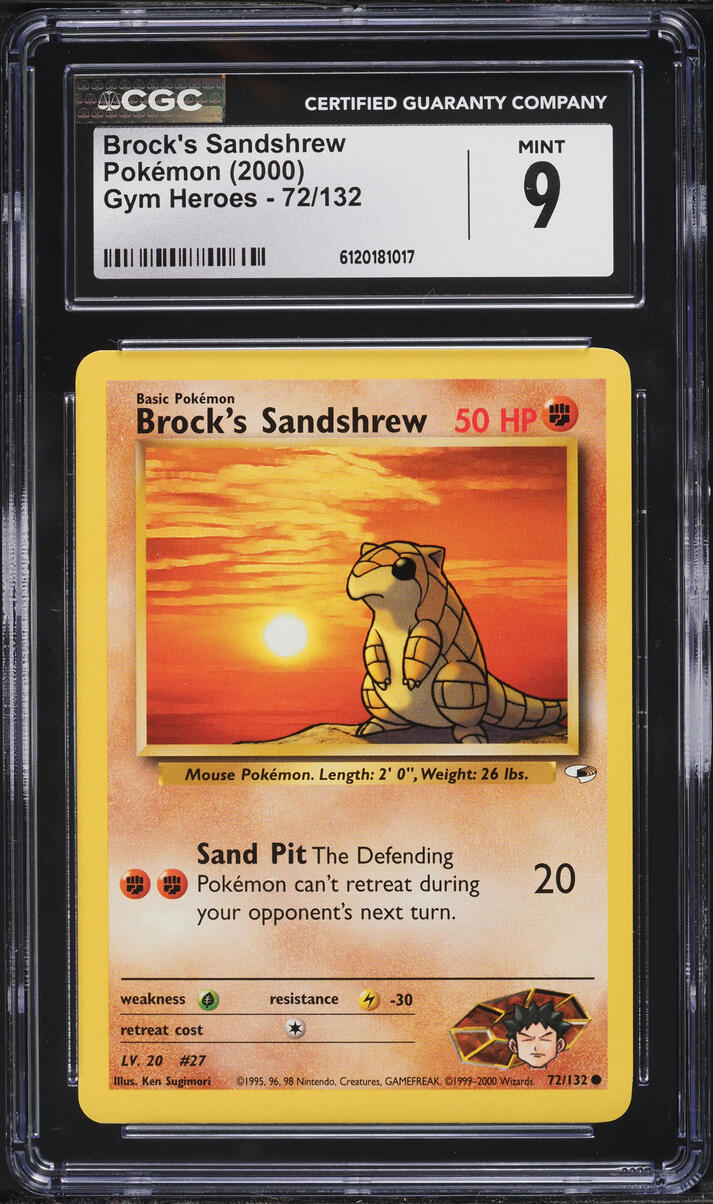 2000 Pokemon Gym Heroes Brock's Sandshrew #72 CGC 9 MINT