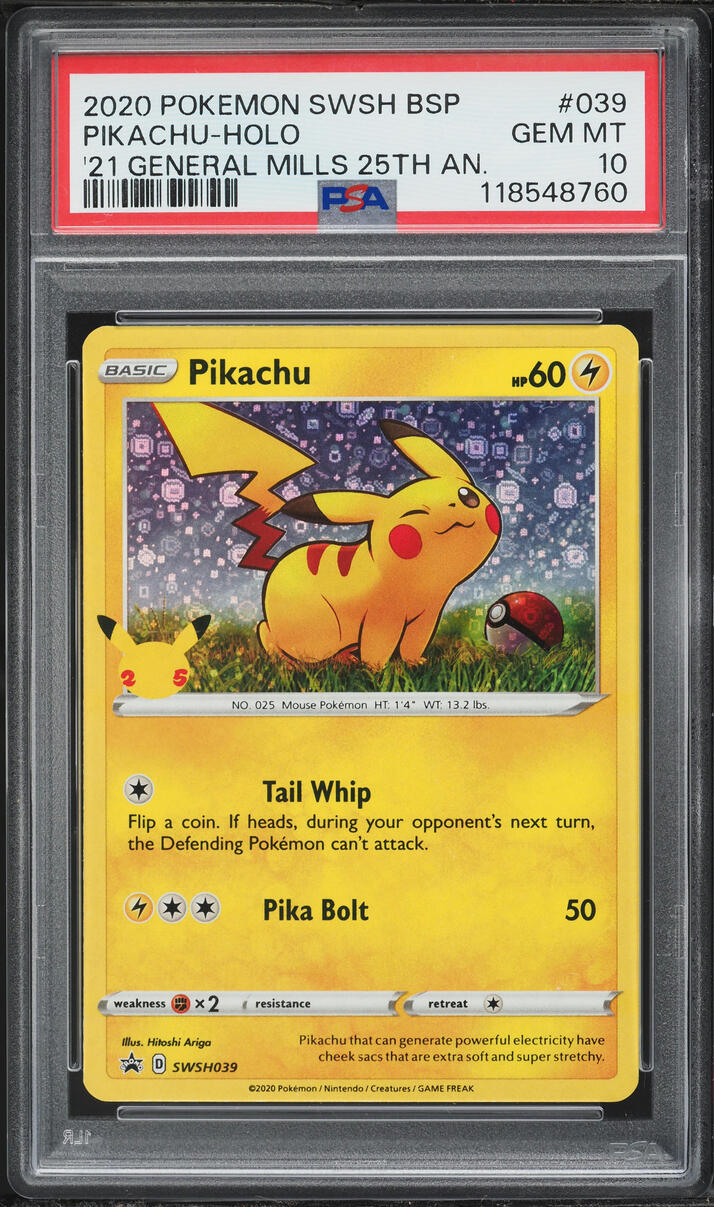 2020 Pokemon SWSH Promo General Mills 25th Anniversary Holo Pikachu #SWSH039 PSA 10 GEM MINT