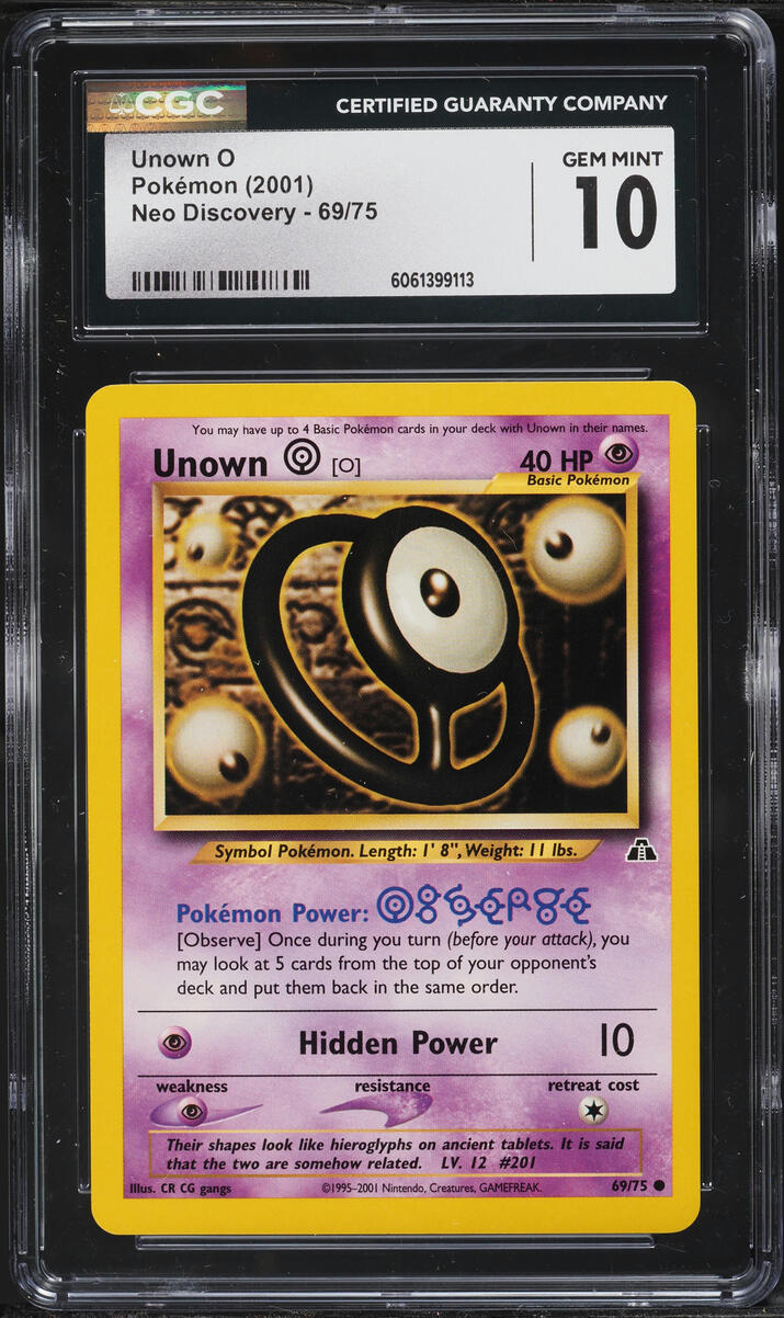 2001 Pokemon Neo Discovery Unown O #69 CGC 10 GEM MINT