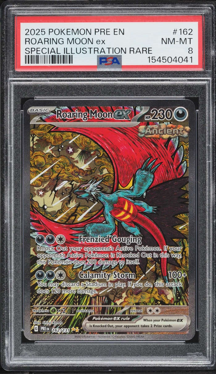 2025 Pokemon Scarlet & Violet Prismatic Evolutions SIR Roaring Moon ex #162 PSA 8 NM-MT