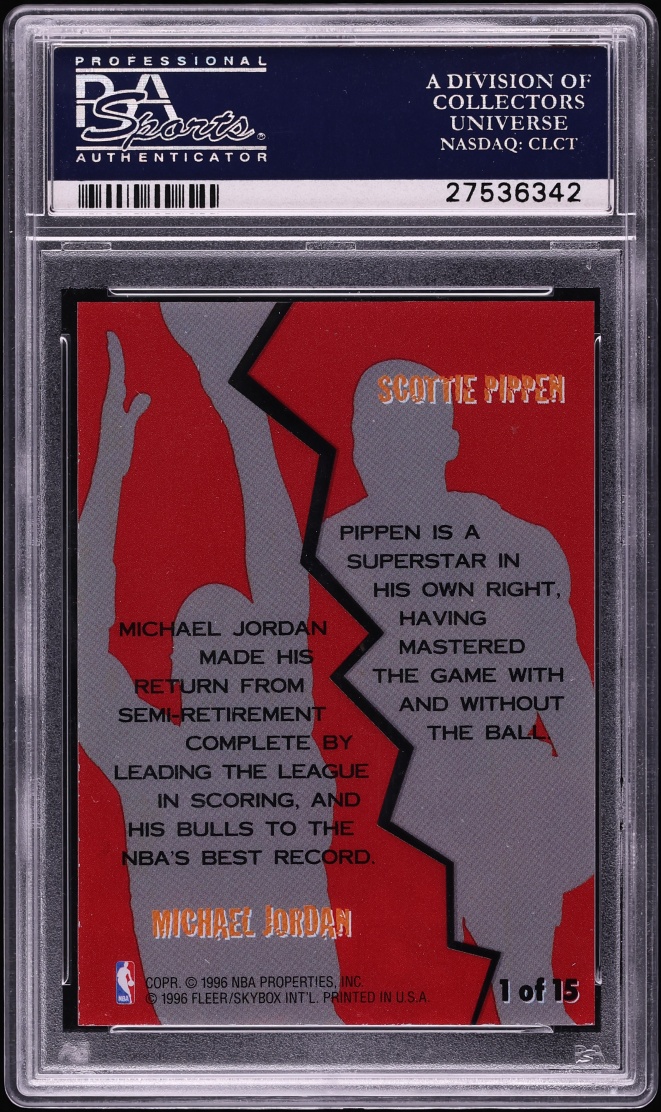 1996 Fleer Game Breakers Michael Jordan Scottie Pippen #1 PSA 10 GEM MINT - Photo 2