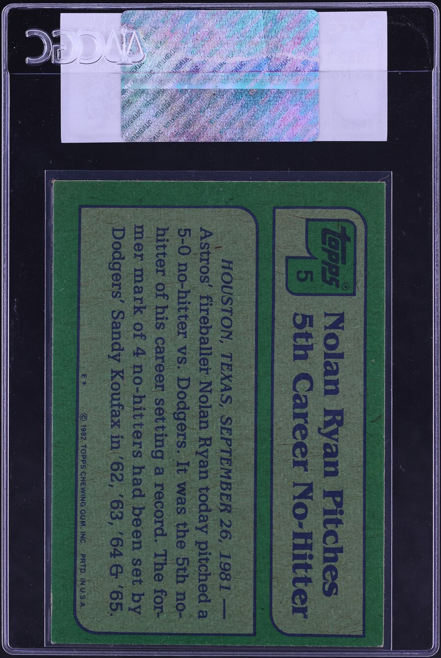1982 Topps Nolan Ryan #5 CGC AUTH