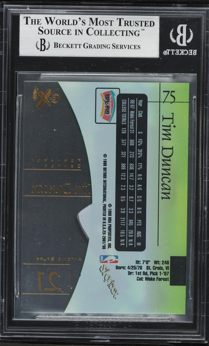 1997 Skybox E-X2001 Tim Duncan ROOKIE #75 BGS 8.5 NM-MT+