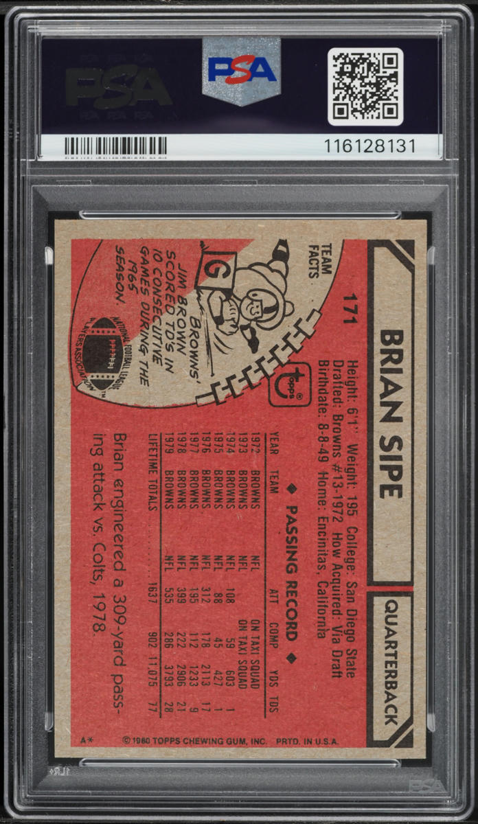 1980 Topps Football Brian Sipe #171 PSA 7 NRMT