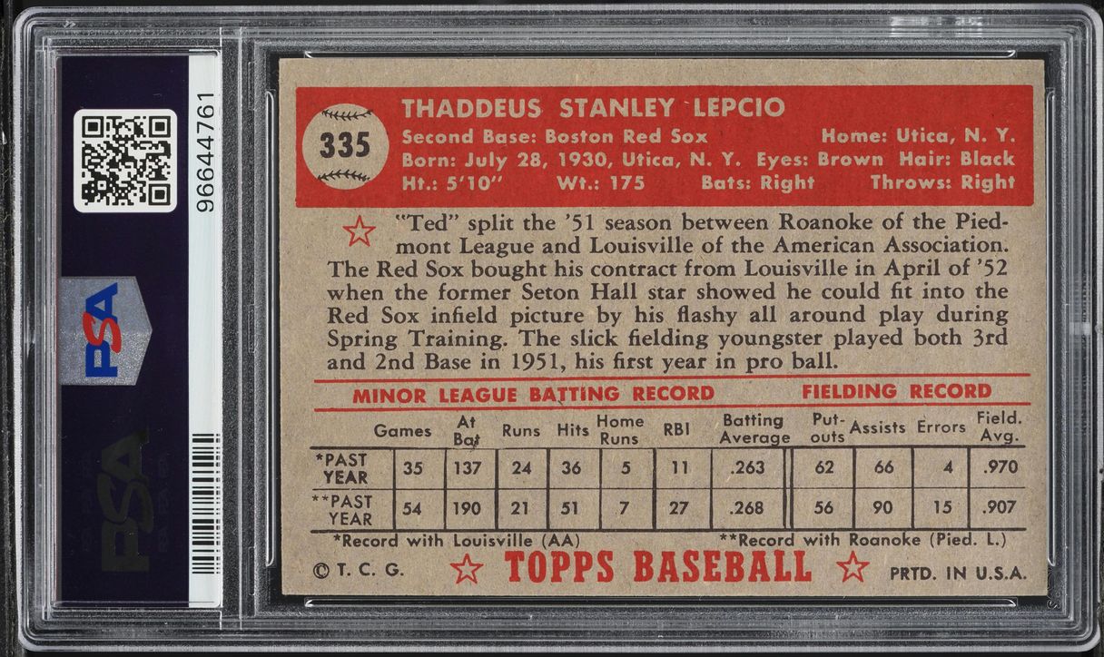 1952 Topps Ted Lepcio #335 PSA 5 EX