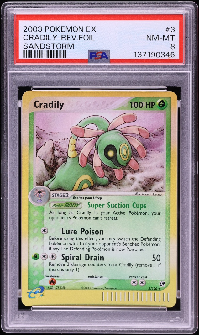 2003 Pokemon EX Sandstorm Reverse Holo Cradily #3 PSA 8 NM-MT