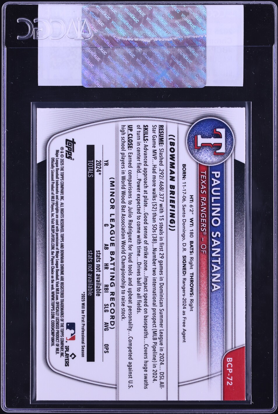 2025 Bowman Chrome Reptilian Refractor Paulino Santana